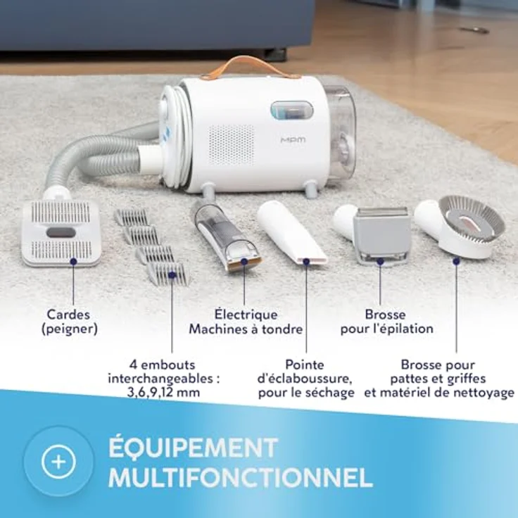 MPM MOD-1000, Hunde- und Katzenpflegeset 6in1 mit Staubsauger, Trimmer, Bürste und Vakuumsystem, weiß – Bild 2