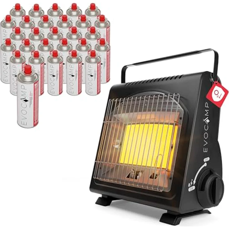 EVOCAMP Heizgerät mit Piezozündung, tragbar, 1,7 kW für Camping, Sauerstoffmangelsicherung, für Gaskartuschen MSF-1A – Bild 1