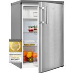 Exquisit Kühlschrank KS16-4-H-010D inoxlook | Kühlschrank mit Gefrierfach freistehend | 120 l Volumen | 4 Sterne Gefrieren | LED-Licht | 55 cm Breite