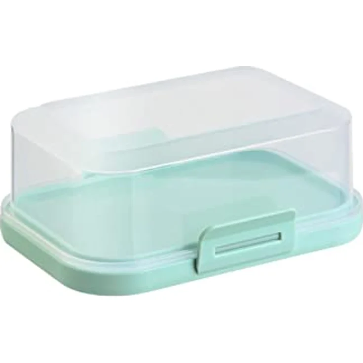 ENGELLAND - 1 x Stapelbare Butterdose mit Deckel und Klick-Verschluss, Mint/Transparent, Plastik-box, Butter-Glocke, BPA-frei, Mehrzweck, robust – Bild 1