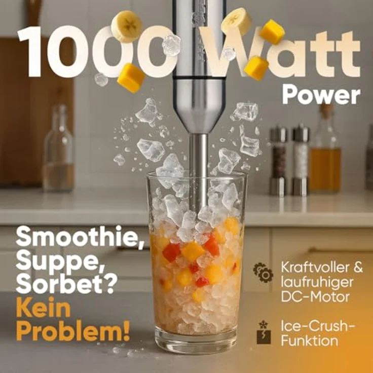ProfiCook® PC SM 1317 Stabmixer 1000W, extra langer Edelstahl Mixstab, laufruhiger DC-Motor, Ice-Crush-Funktion, 4-fach Messer, auch für heiße Speisen geeignet – Bild 3