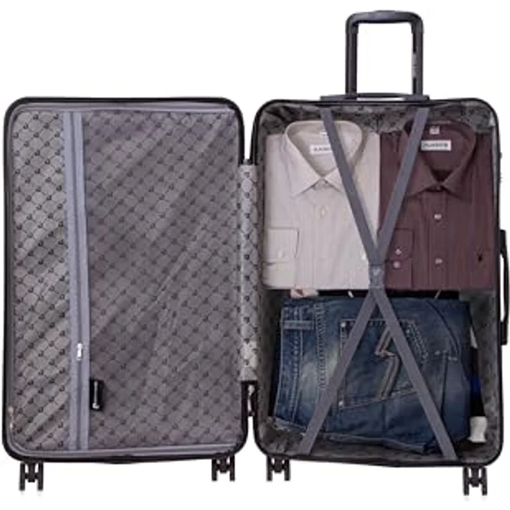 Pierre Cardin, Koffer, 4 Rollen Kofferset 3-teilig, (99 l, XL) - Stilvolles Reisegepäck mit Kreuzpackgurt und Wäschefach, Schwarz – Bild 9