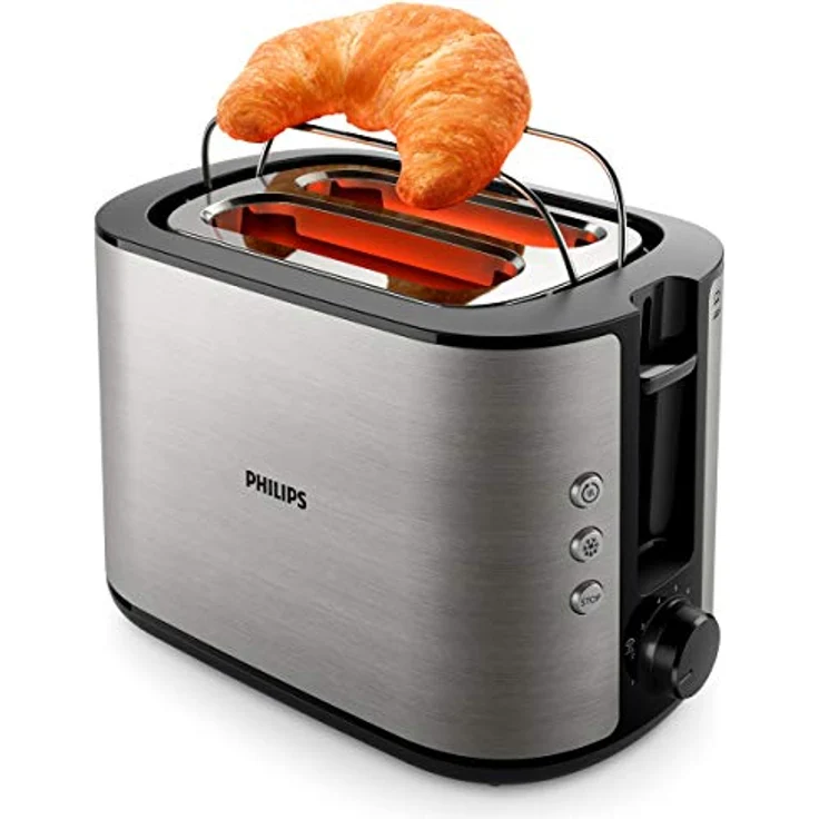 Philips HD2650-90 Toaster Edelstahl (950 W, 8 Bräunungsstufen, Brötchenaufsatz, Auftau- und Aufwärmfunktion, Stopp-Taste, Liftfunktion) – Bild 4