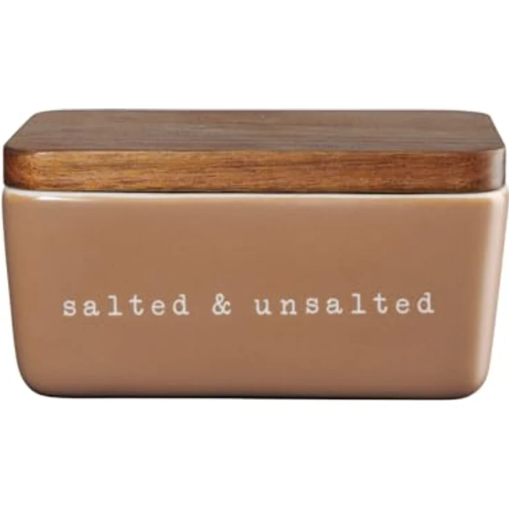 ASA Selection hey! Butterdose salted & unsalted braun 15x10x7,8cm - Hochwertige Butterdose mit Akazienholzdeckel und stilvollem Design in Braun – Bild 1