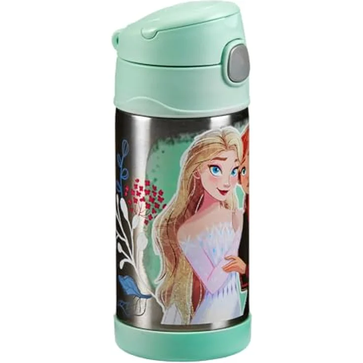 Thermos kids FUNTAINER STRAW BOTTLE DISNEY 0,35 l, Frozen II, Edelstahl Thermoflasche mit Trinkhalm, 12h kalt, spülmaschinenfest, dicht ohne Kohlensäure - Disney Flasche für Kita, Schule – Bild 2