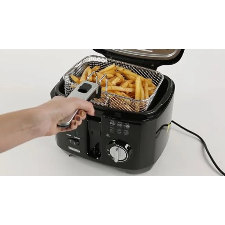 Mesko Fritteuse mit Öl und Filter, 2,5 L Volumen, 1800 Watt, schwarz – Bild 2