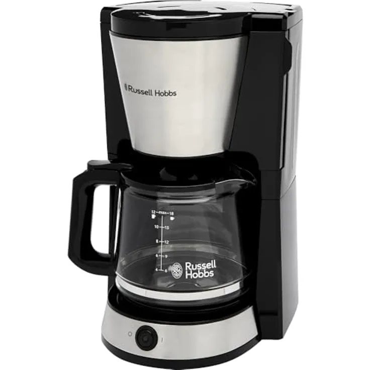 Russell Hobbs Heaton 27400-56 Kaffeemaschine (Filterkaffeemaschine, 1,25l Glaskanne, 10 Tassen, 40 min. Warmhaltefunktion, Tropf-Stopp, gebürsteter Edelstahl, blaue Beleuchtung)