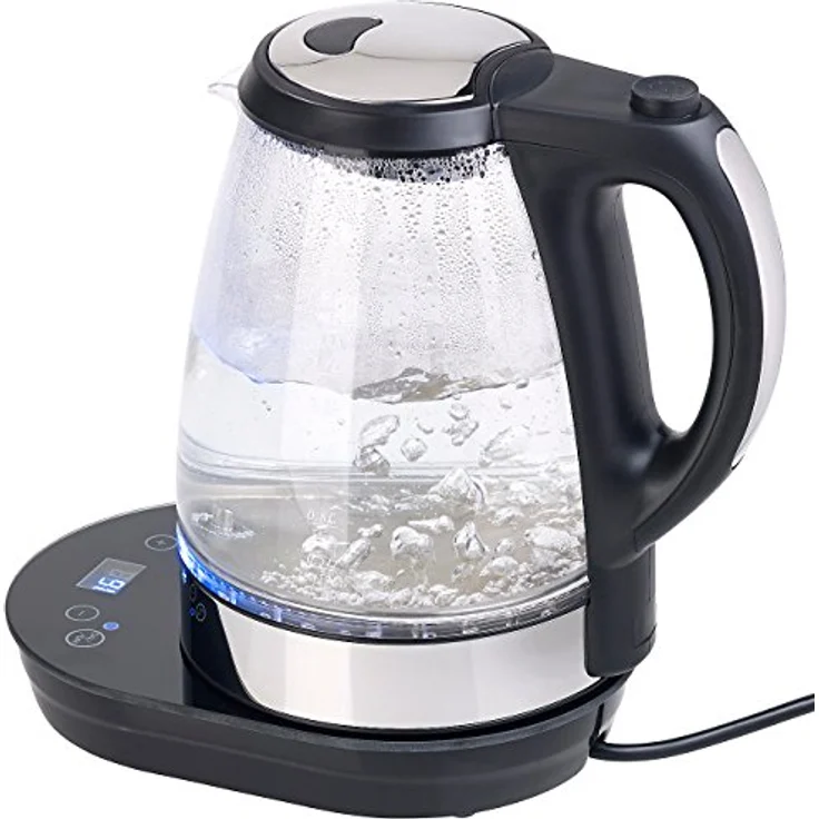Rosenstein & Söhne Glas-Wasserkocher, 2200W, 1,7L, Temperaturwarhl, transparent, weiß – Bild 4