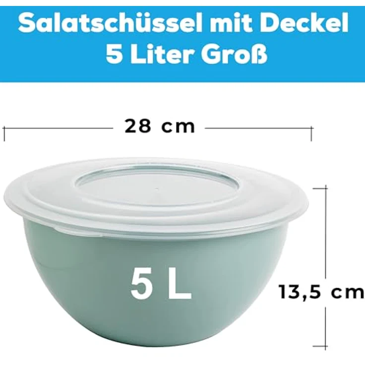 2friends SUSTANIA Schüssel Modell Green, 5L mit Deckel im 2er Set, BPA-freies PP, Ø 28 cm, vielseitig als Salatschüssel und Rührschüssel – Bild 2