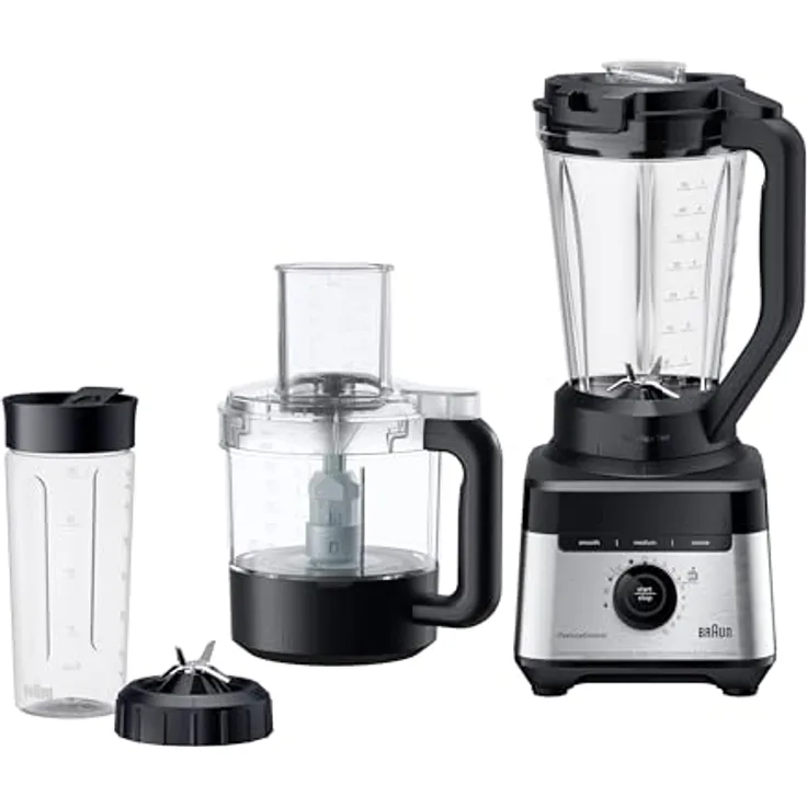 Braun PowerBlend 7 Hochleistungs-Standmixer, 30.000 U/min, 1400W, TriAction-Mixkrug, iTextureControl, 600 ml Smoothie2Go Becher, Schwarz (JB7568BK)