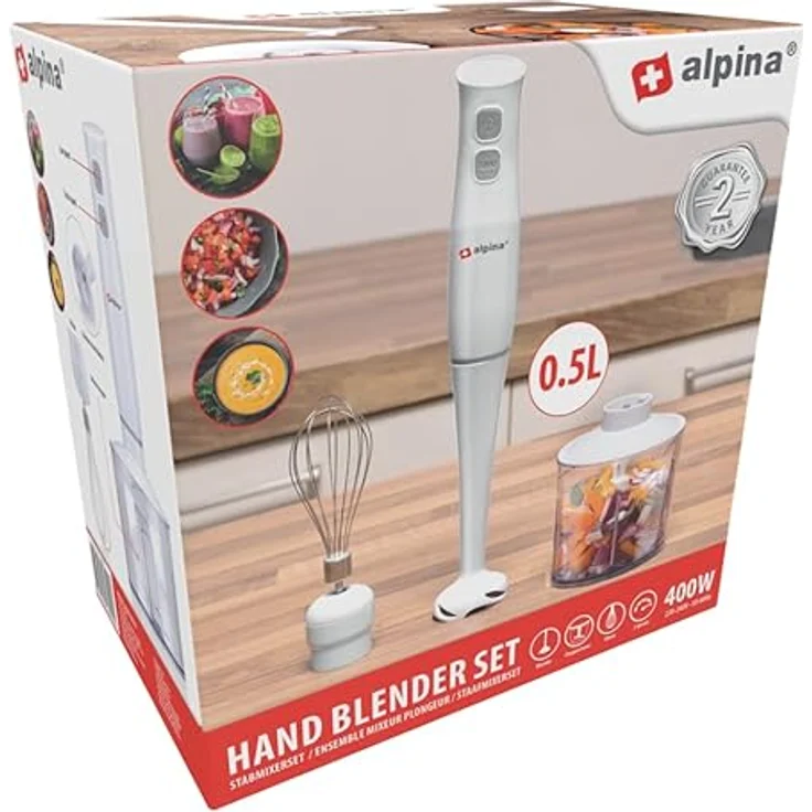 alpina Stabmixer-Set - Schneebesen/Zerkleinerer/Mixer - 230V 400W - Weiß – Bild 2