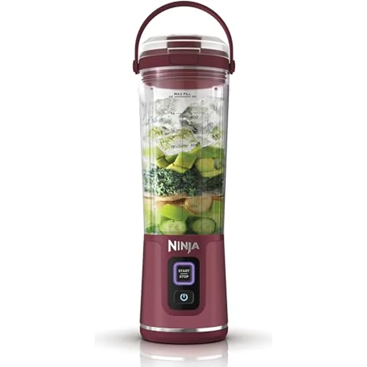 Ninja Blast Tragbarer Mixer, 530ml Becher, Auslaufsicherer Deckel, Leistungsstarker Mini Standmixer, Kabellos & Wiederaufladbar, Zerkleinert Eis & Obst, Cranberry