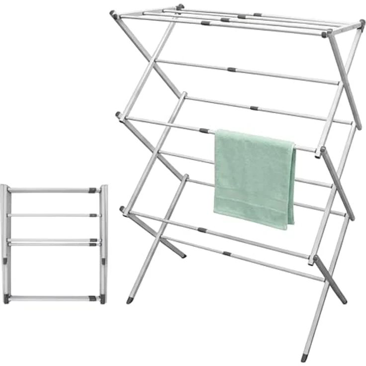 Spetebo Teleskop Wäscheständer, ausziehbar und klappbar, 4-7,5 m Trockenlänge, weiß, 104 x 43-75 cm – Bild 1