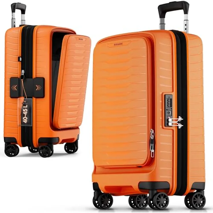 Stratic Novium 4 Rollen Kabinentrolley S 55 cm mit Laptopfach und Dehnfalte, orange
