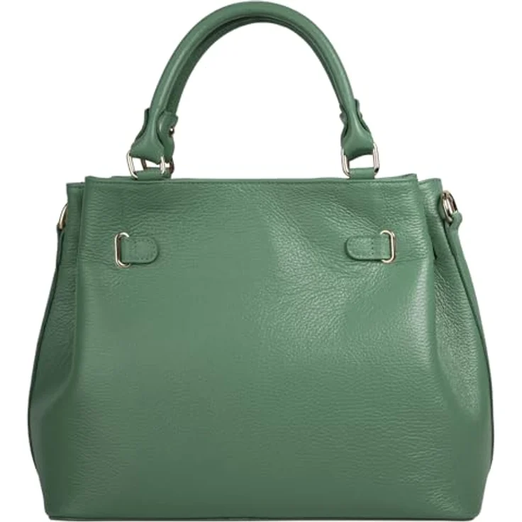 Samantha Look Handtasche aus 100% Rindleder, grün mit Reißverschluss- und Smartphonefach, Made in Italy – Bild 4