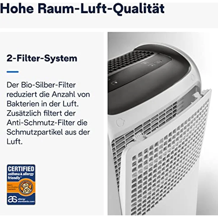 De'Longhi DDSX220 Luftentfeuchter AriaDry Raumluftentfeuchter 436 W, 20 Liter, 44 Decibel, Kunststoff, Weiß – Bild 3