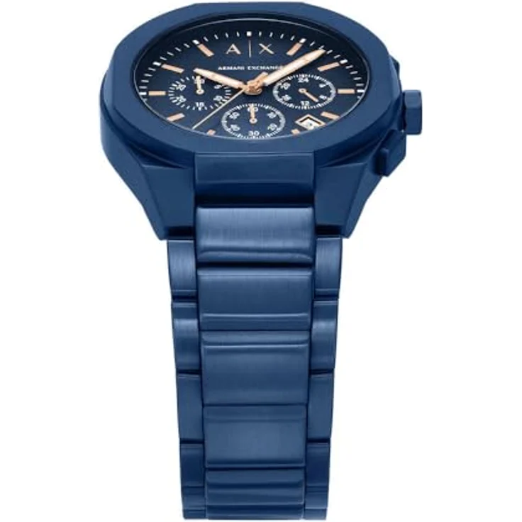 Armani Exchange Herrenuhr AX2711, Quarz-Chronograph mit 42 mm Gehäusegröße, blauem Edelstahlarmband, kratzfestem Mineralglas, wasserdicht bis 50 m – Bild 3