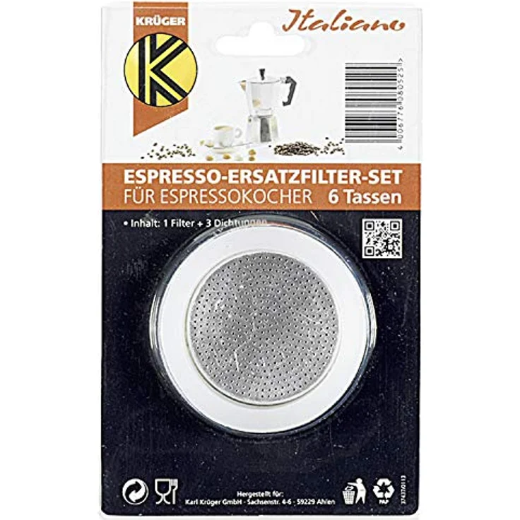 Karl Krüger 505S 1 Filter und 3 Dichtring Für Espressok 6 T, Silikon, weiß, 10 x 10 x 1 cm – Bild 2