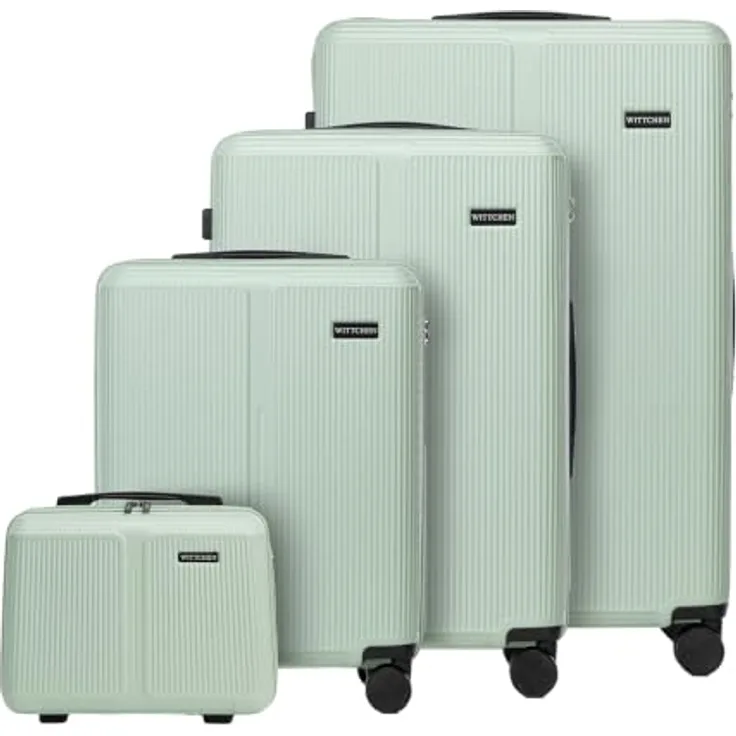 WITTCHEN Stripes Line Kofferset, Hartschalenkoffer ABS mit 4 Doppelrollen und Kosmetiktasche in Mintgrün, flexibel anpassbar für jede Reise