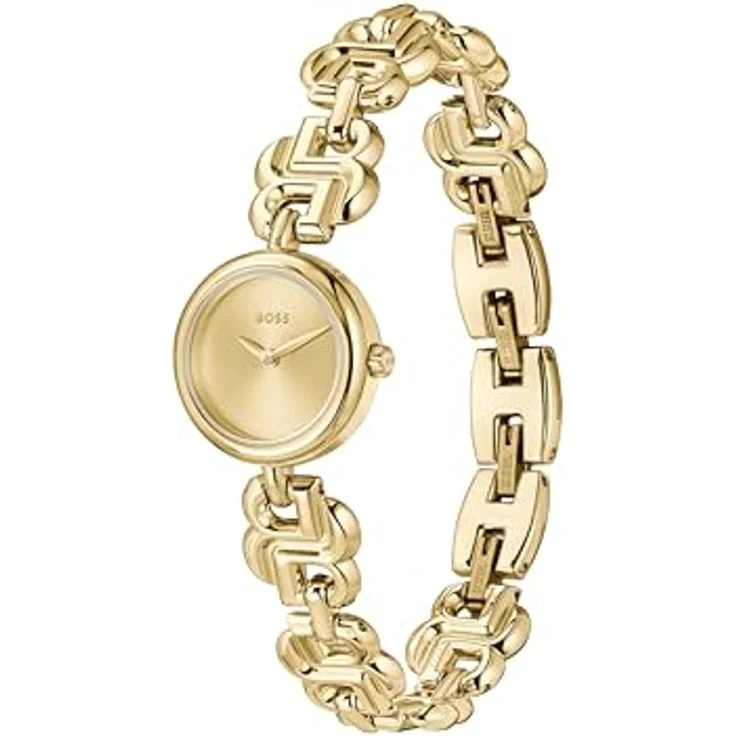 BOSS Double B Dressy, Damen Uhr mit DREI-Zeiger-Quarzwerk, goldenes Zifferblatt und Edelstahlarmband, wasserdicht bis 3 ATM – Bild 3