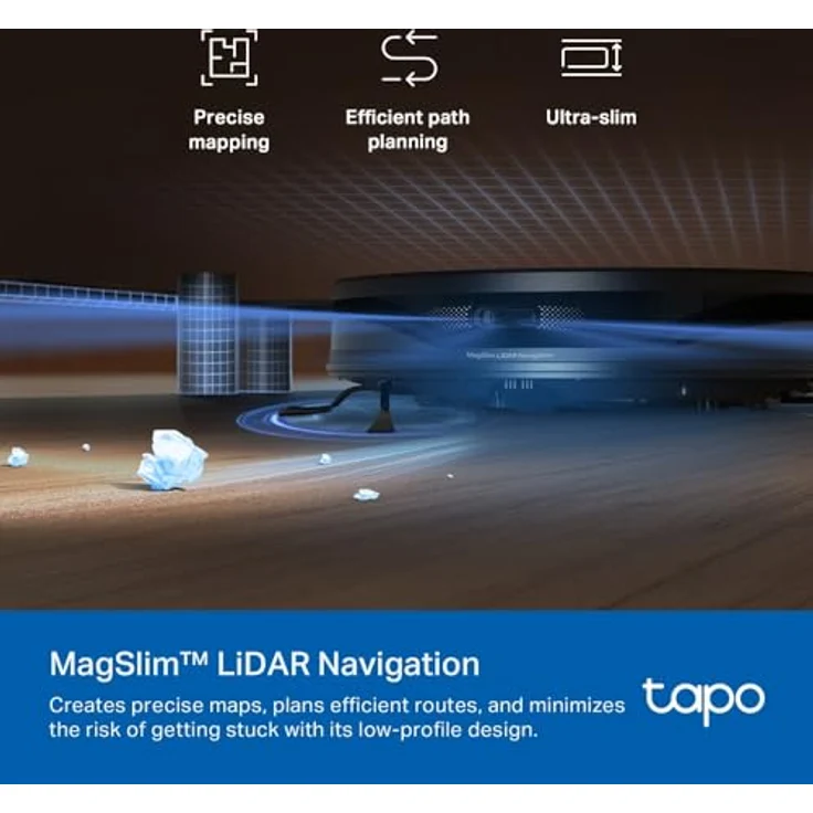 TP-Link Tapo RV20 Max Plus 5300Pa Saugroboter mit MagSlim™ LiDAR Navigation, ultradünnes Design, Auto-Leer-Dock, intelligenter anpassbarer Reinigung und Sprachsteuerung – Bild 5