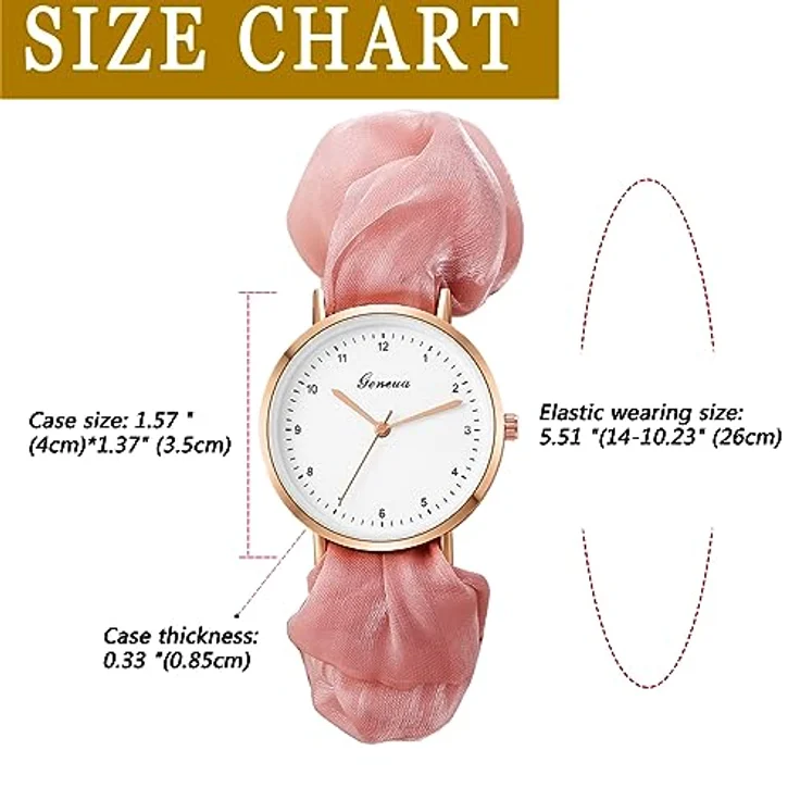 JewelryWe Damen Elastisch Haarband Uhr - Einfache Analog Quarz Armbanduhr mit Rosa Haargummi und großem Zifferblatt – Bild 3