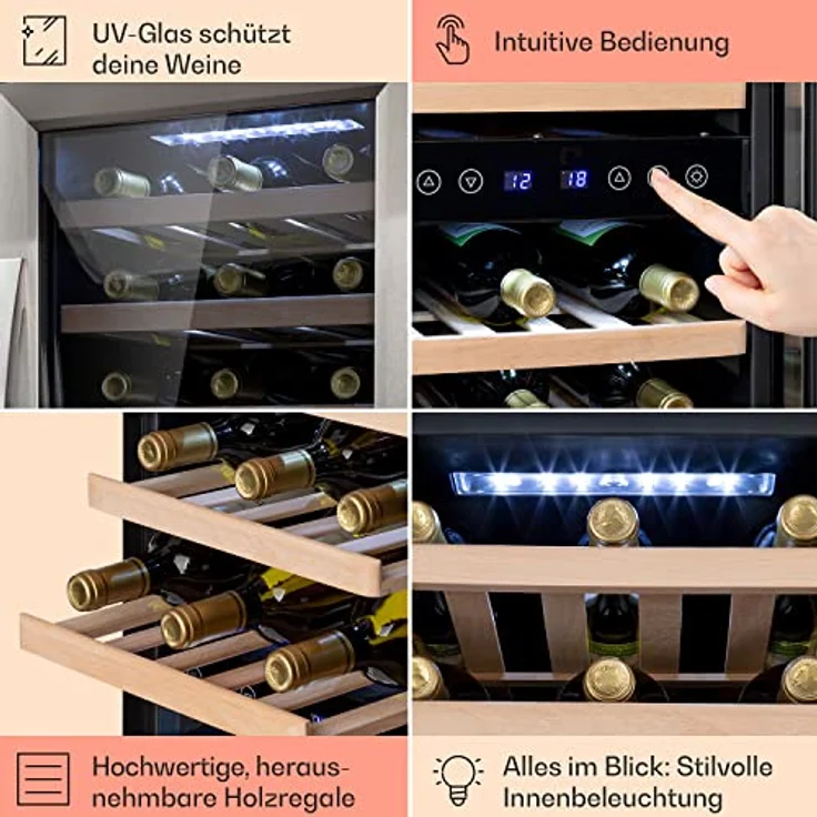 Klarstein Vinamour 33 Duo Weinkühlschrank, freistehend, silber, 33 Flaschen, 2 Temperaturzonen, 5-18°C, Touch, Energieklasse F – Bild 6