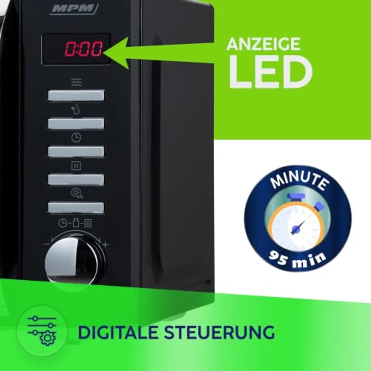 MPM 20-KMT-05 freistehende Mikrowelle, 20l, schwarz, 700 W, mit 8 Automatikprogrammen und digitalen Bedienfeld – Bild 5