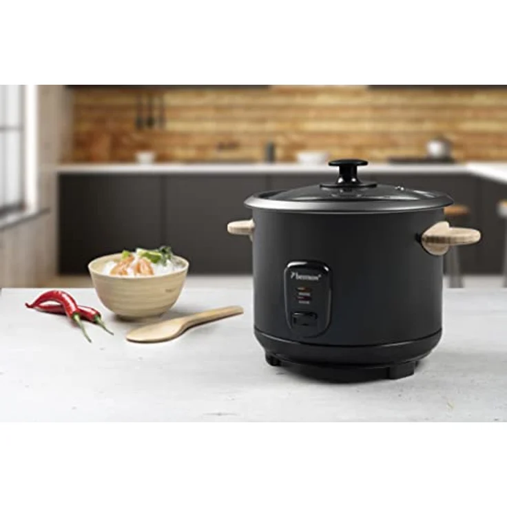 Bestron ARC180BW Reiskocher, 700W, 1,8 Liter, für 8 - 10 Personen, Warmhaltefunktion, inkl. Messbecher, Reiflöffel, mit Bambusgriffen, Kontrollleuchte, Wasserstandsanzeige, antihaftbeschichtet, schwarz-holz – Bild 5