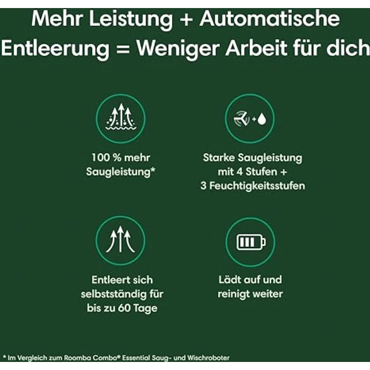 iRobot Roomba Combo® Essential 2 mit Absaugstation, Staubsauger-Roboter mit 4-Stufen-Reinigungssystem, Wischfunktion, und iRobot Home App, schwarz – Bild 2