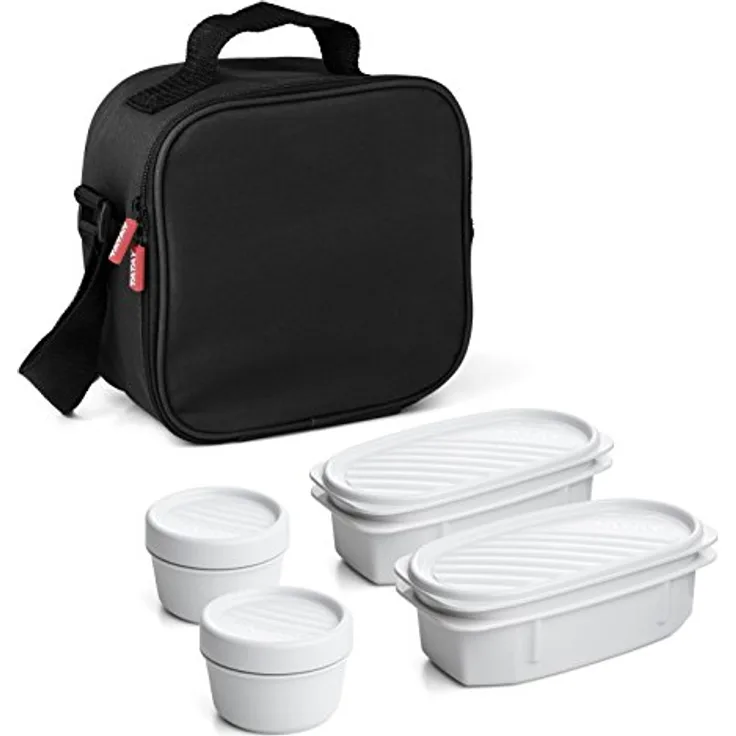 Tatay Kühltasche Klein, 3L Kapazität, 4 Kunststoff Frischaltendosen (2 x 0,5 l, 2 x 0,2 l) BPA frei, Schwarz. Messen 22,5 x 10 x 22 cm