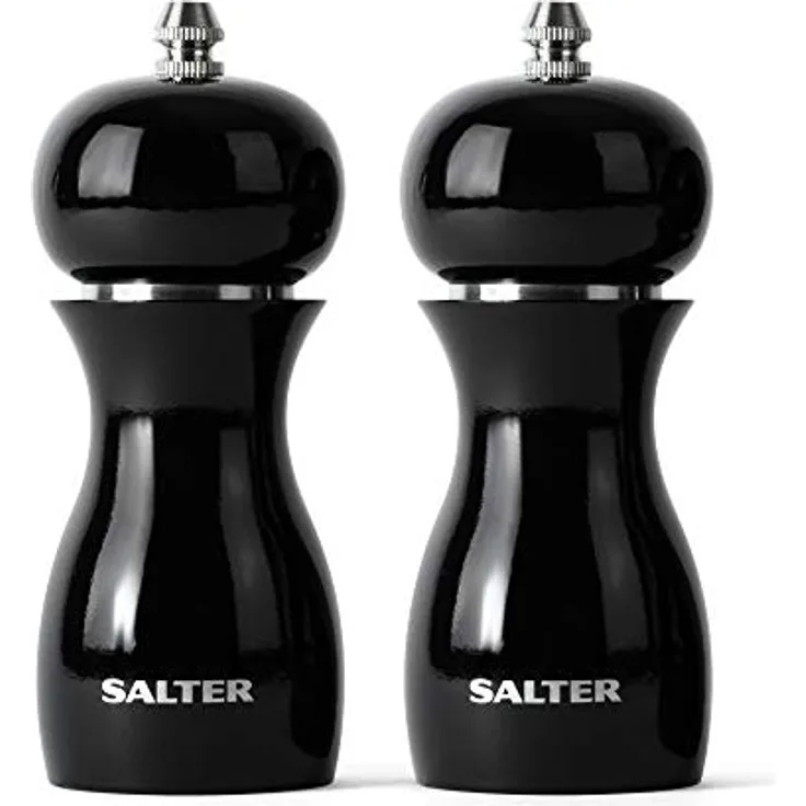 Salter 7613 BKXRA Gloss Salt and Pepper Mills Black, Pfeffermühle + Salzmühle, Schwarz