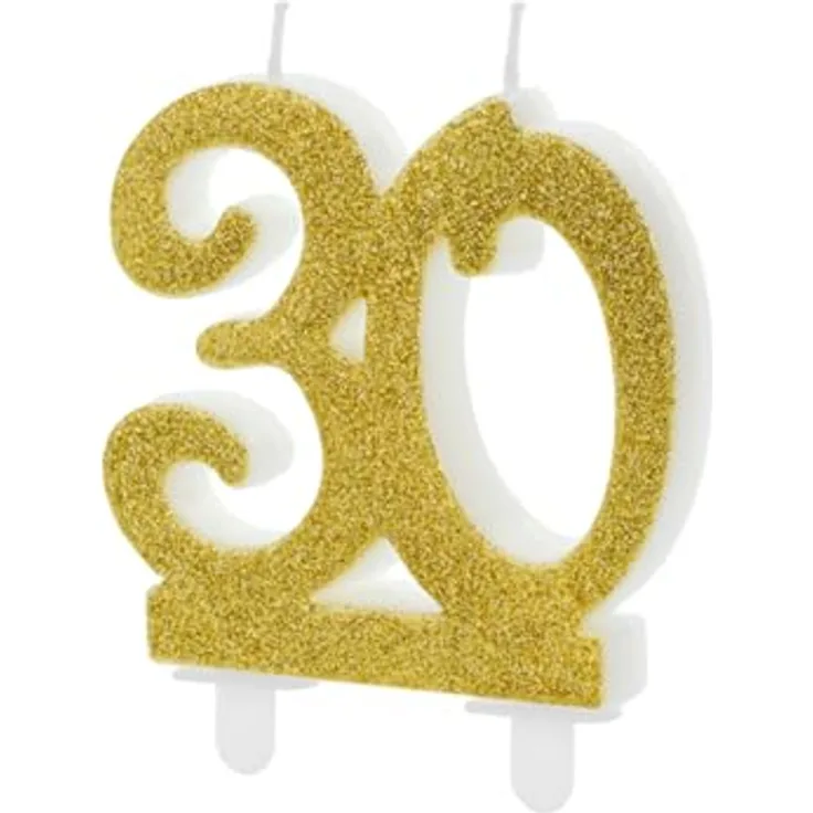 PartyDeco Geburtstagskerze Glitter Gold, Ziffer ''30'', 10 cm - Perfekte Tortendekoration für runde Geburtstagsfeiern