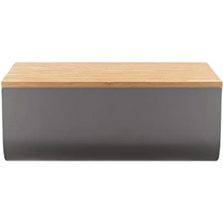 Alessi Mattina BG03 DG - Design Brotkasten, aus Farbigem Stahl mit Epoxidharz mit Bambusholz-Schneidebrett,Grau Dunkel – Bild 2