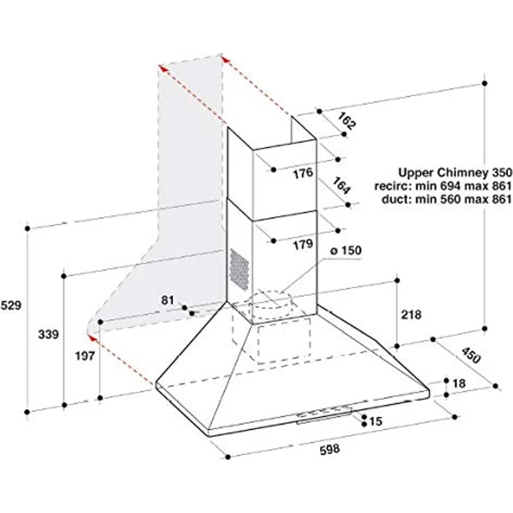 Whirlpool AKR 685/1 IX, Dunstabzugshaube mit 395 m³/h, wandmontiert, Edelstahl, Abluft/Umluft, LED-Beleuchtung – Bild 2