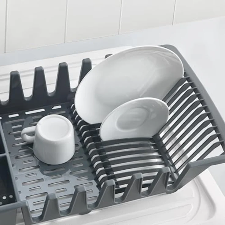 Metaltex Smartex Spülkorb, kompaktes Abtropfgestell mit seitlichen Halterungen, Grau – Bild 4