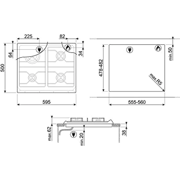 Smeg Coloniale SRV864POGH, Cremefarben, Integriert, 60 cm, Gaskochfeld, Emailliert, 4 Zone(n) – Bild 2