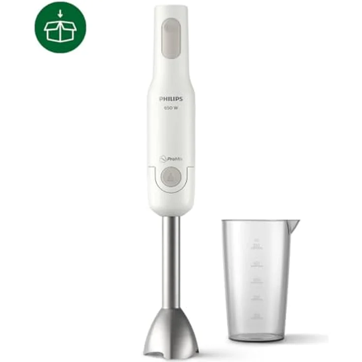 Philips ProMix Stabmixer HR2534-00 (650 W, Spritzschutz, inkl. Messbecher) weiß, Metall – Bild 3