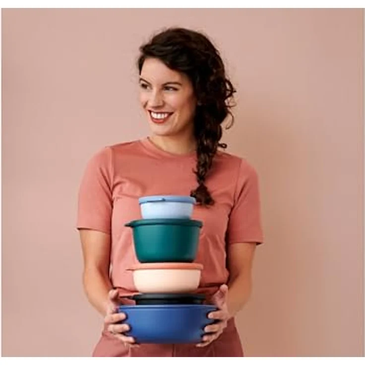 Mepal - Cirqula Multischüssel-Set 3–teilig rund Nordic sage – 500, 1000 und 2000 ml – Verwendbar als Vorratdose, Kühlschrankdose, Gefrierdose, Mikrowellegeschirr & Servierschale mit Deckel – Bild 3
