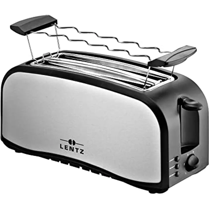 Lentz 74141 4-Scheiben-Toaster, Langschlitztoaster, 1400W, 6 Bräunungsstufen, High-Lift, Stopp-, Auftau- und Aufwärmfunktion, Kunststoff, Metall, edelstahl, schwarz – Bild 2