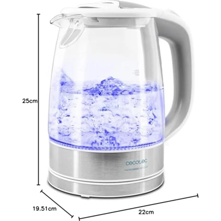 Cecotec Elektrischer Wasserkocher ThermoSense - 1,7 Liter, Borosilikatglas, Frei von BPA, Basis 360 ª, Antikalkfilter, Dppeltes Sicherheitssystem ,2200 W Leistung. (1,7 Liter2 in 1 Temperatur einstellbar, Basisch) – Bild 7