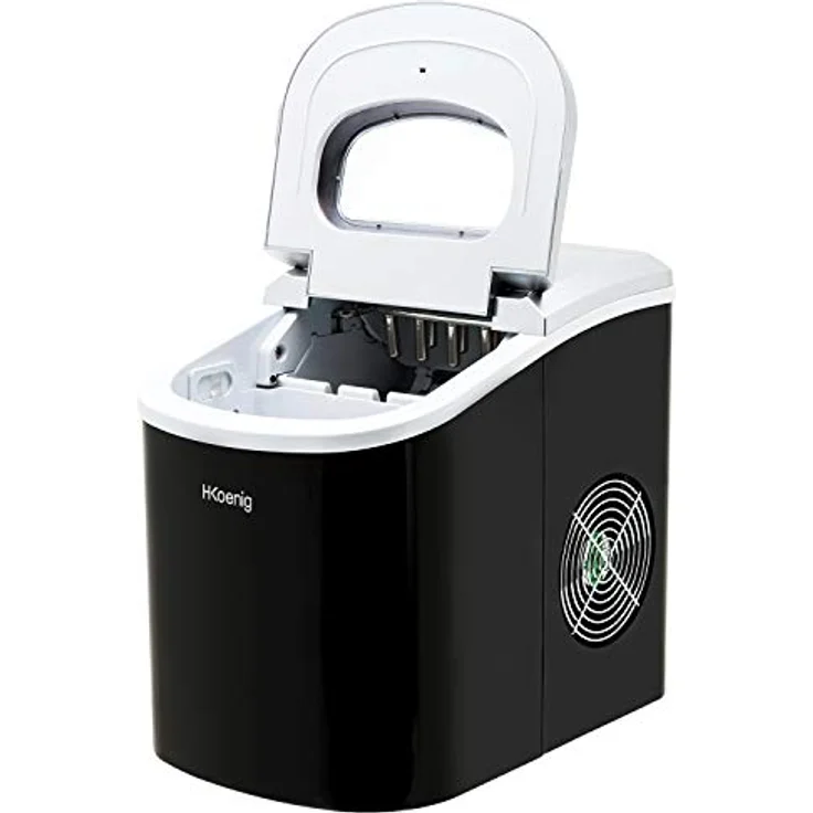H.Koenig KB12 Eiswürfelmaschine KB12-ca. 12 kg Eiswürfel pro Tag, Produktionszeit 6-13 min. -2 Eiswürfelgrößen-Wasserstandsanzeige, 90 W schwarz, Edelstahl – Bild 5