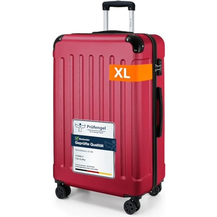 YONSLY Gepäck Suitcase, Hartschalen-Reisekoffer mit TSA-Schloss, YKK-Reißverschluss, 360° Lenkrollen, Teleskopgriff, XL, Rot – Bild 1