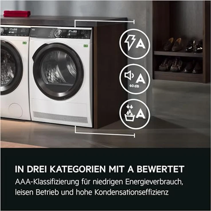 AEG TR9XW80890, WiFi Wärmepumpentrockner 9 kg mit SmartDry, Serie 9000X AbsoluteCarePlus, Daunentrocknung, 3D-Scan Restfeuchteermittlung, Energieeffizienz A, Trommelbeleuchtung, Knitterschutz – Bild 3