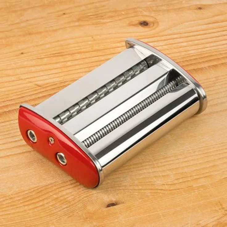 Girmi IM92 Nudelmaschine, Edelstahlgehäuse, 7 Teigstärken, 3 Pastaformen, Aluminiumwalzen, rot – Bild 4