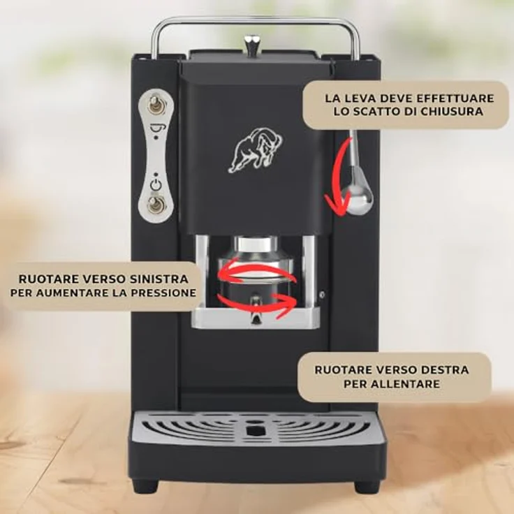 Faber Pro Essential Chrom, ESE Pad Espressomaschine mit erhöhtem Auslauf und Wassertank aus Glas, Schwarz Chrom – Bild 7