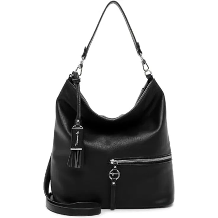 Tamaris Handtasche Nele, Schwarz, aus Feinsynthetik mit Reißverschluss und verstellbarem Umhängeriemen