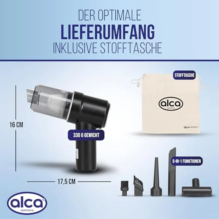 alca Handstaubsauger Akku Handstaubsauger 50W Mini Staubsauger kabellos Gebläsefunktion, 50 W, inkl. Baumwollbeutel – Bild 3