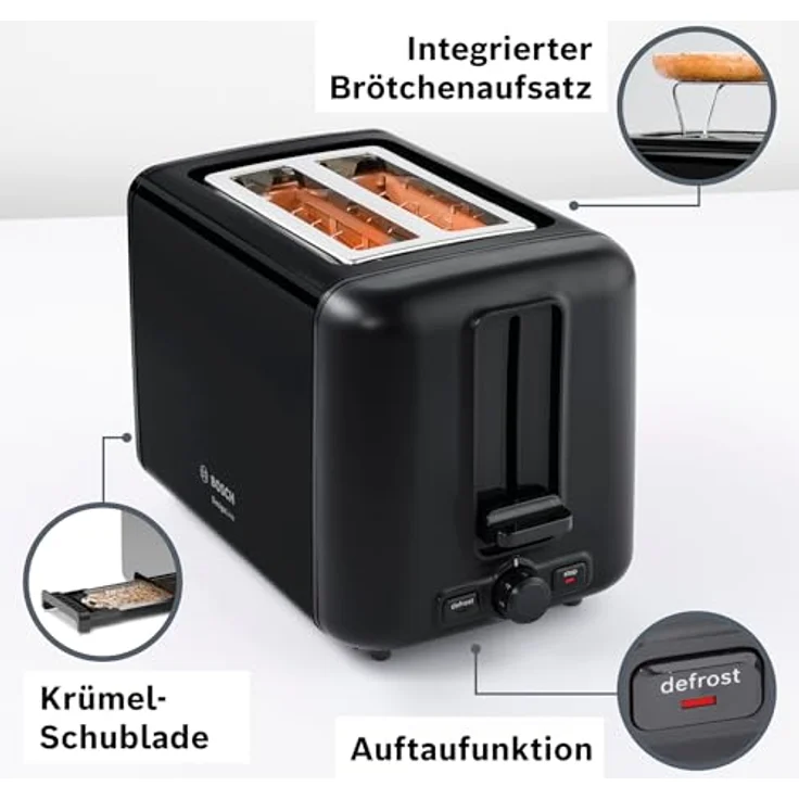 Bosch TAT3P424DE Toaster Kompakt deep red crystal Schwarz  – Bild 2