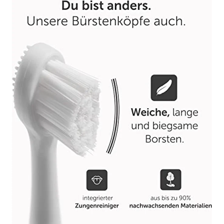 WonderSmile Ersatzbürsten Schallzahnbürste (Soft, All White, 8er Pack) - Effektive Reinigung, Flexibler Kopf, Integrierter Zungenreiniger, Biegsame Borsten – Bild 2